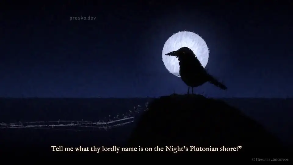 The raven on a rock against the full moon