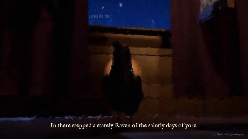 In there stepped a stately Raven of the saintly days of yore;