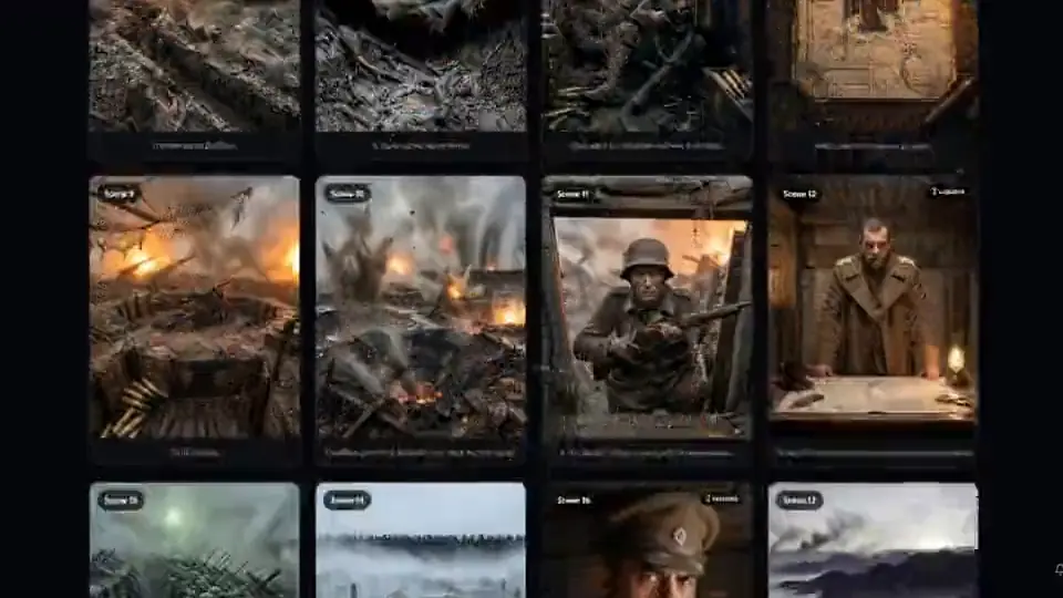 The studio’s tool laying out a storyboard of war scenes